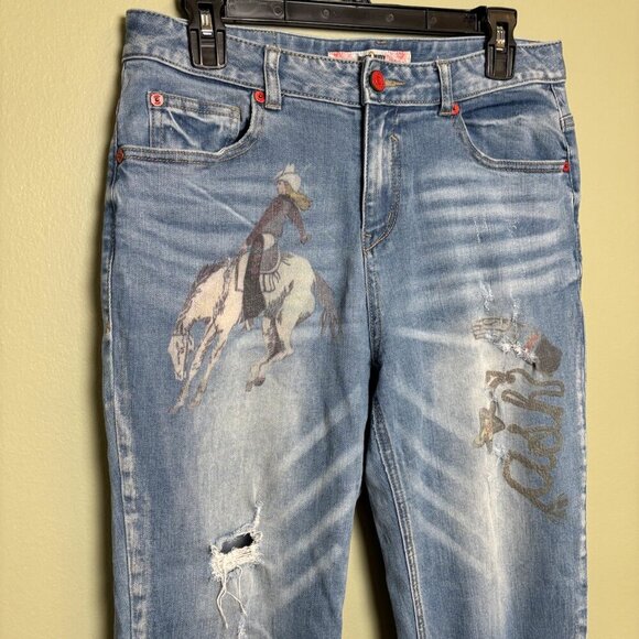 Jucy Judy Women Jeans Sz 28 Distressed Graphic Cowgirl Horses Equestrian Country - Picture 2 of 16